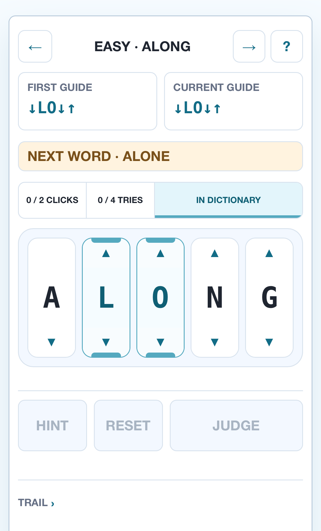 Game screen showing the next word hint
